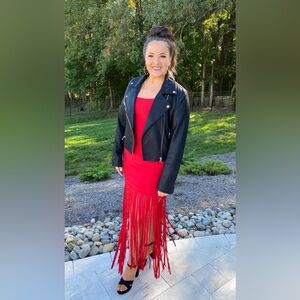 Bodycon bandage red fringe dress